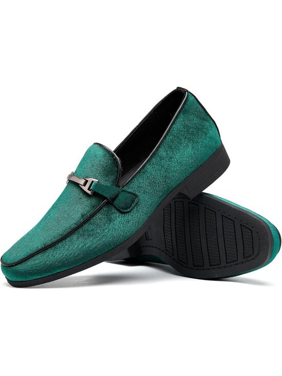 Men\'s Green Velvet Loafers Slip-On Comfortable Formal Dress Shoes Casual